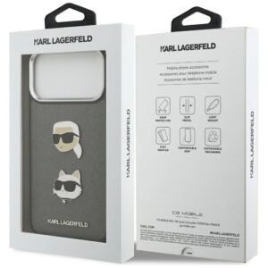 Karl Lagerfeld FW Grained Karl & Choupette Heads Pins & Logo dėklas skirtas Apple iPhone 17 Pro Max pilkos spalvos - Image 8