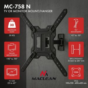 „Maclean“ televizoriaus arba monitoriaus laikiklis / pakaba, maks. 23–65", maks. apkrova 30 kg, universalus, maks. VESA 400×400, MC-758 N - Image 1