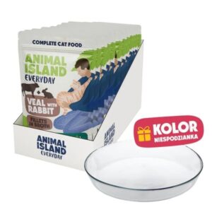 ANIMAL ISLAND Everyday Veal and rabbit in broth Box - šlapias kačių maistas - 12x85g + lėkštutė dovanų