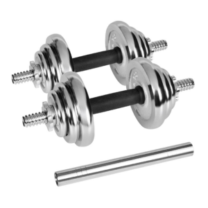 REBEL ACTIVE chromuoti reguliuojamo svorio hanteliai dėkle, 20 kg, su štanga