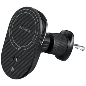 Car mount with wireless charger PITAKA MagEZ Pro 2 Qi2 15W NFC MagSafe juodos spalvos pilkos spalvos