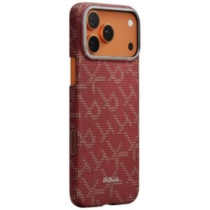Dėklas PITAKA Ultra-Slim Monogram MagSafe skirtas Apple iPhone 17 Pro Max aukso spalvos red