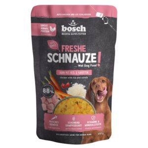 BOSCH Freshe Schnauze su vištiena, ryžiais ir morkomis mono – drėgnas pašaras šunims – 250g