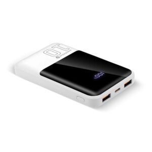 Išorinė baterija 10 000 mAh, 2× USB, 1× USB-C 22,5 W, QC4+, LCD ekranas, balta - Image 2