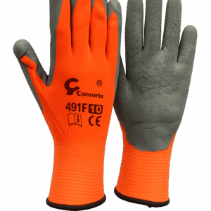 DARBO PIRŠTINĖS BIRD ORANGE, 9 DYDIS, PADENGTOS PUTA IŠ LATEKSO