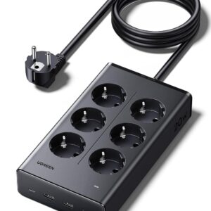 Ilgiklis 6 lizdų 1.3m, su USB krovikliu (3x USB-A max 15W, 1x USB-C max 20W) juoda S622 UGREEN