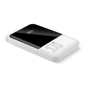 Išorinė baterija 10 000 mAh, 2× USB, 1× USB-C 22,5 W, QC4+, LCD ekranas, balta
