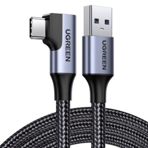 Kabelis USB A - USB C kampinis, 1m 3A juodas, su nailoniniu šarvu US385 UGREEN