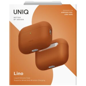 Dėklas UNIQ Lino for AirPods Pro 3 gen Silicone oranžinės spalvos - Image 6