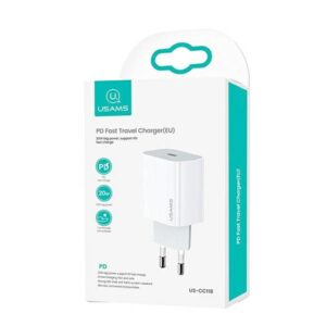 USAMS laidinis įkroviklis 1xUSB-C T34 20W 5V-3A (only head) PD3.0 Fast Charging baltos spalvos CC118TC01 (US-CC11) - Image 2