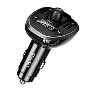 USAMS Hands-Free Kit C21 with FM Transmitter, Bluetooth 5.0, MP3, 2xUSB 3.4A juodos spalvos CC115GC