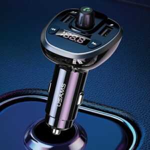 USAMS Hands-Free Kit C21 with FM Transmitter, Bluetooth 5.0, MP3, 2xUSB 3.4A juodos spalvos CC115GC - Image 2