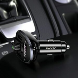 USAMS Hands-Free Kit C21 with FM Transmitter, Bluetooth 5.0, MP3, 2xUSB 3.4A juodos spalvos CC115GC - Image 3