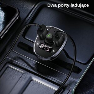 USAMS Hands-Free Kit C21 with FM Transmitter, Bluetooth 5.0, MP3, 2xUSB 3.4A juodos spalvos CC115GC - Image 5
