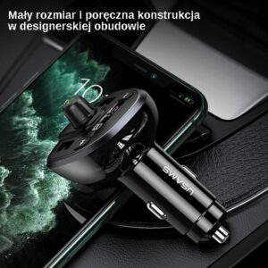 USAMS Hands-Free Kit C21 with FM Transmitter, Bluetooth 5.0, MP3, 2xUSB 3.4A juodos spalvos CC115GC - Image 6
