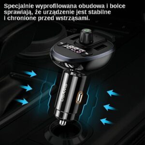 USAMS Hands-Free Kit C21 with FM Transmitter, Bluetooth 5.0, MP3, 2xUSB 3.4A juodos spalvos CC115GC - Image 7