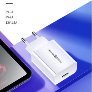 USAMS laidinis įkroviklis 1xUSB T22 18W 3A QC3.0 + USB-C cable 1m baltos spalvos (T48) T48OCLN01 - Image 3