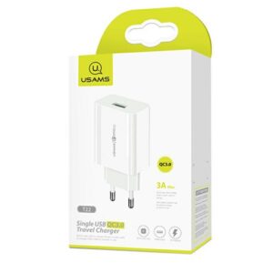 USAMS laidinis įkroviklis 1xUSB T22 18W 3A QC3.0 + USB-C cable 1m baltos spalvos (T48) T48OCLN01 - Image 6