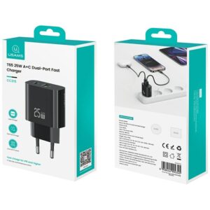 Laidinis įkroviklis USAMS CC315 T65 25W 1xUSB-C 1xUSB-A Fast Charging juodos spalvos - Image 9