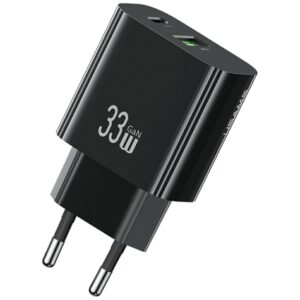 Laidinis įkroviklis USAMS CC317 T65 33W 1xUSB-C 1xUSB-A Fast Charging juodos spalvos
