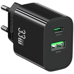 Laidinis įkroviklis USAMS CC317 T65 33W 1xUSB-C 1xUSB-A Fast Charging juodos spalvos - Image 3