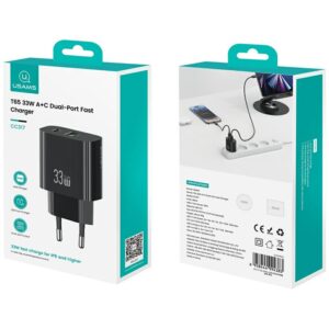 Laidinis įkroviklis USAMS CC317 T65 33W 1xUSB-C 1xUSB-A Fast Charging juodos spalvos - Image 9