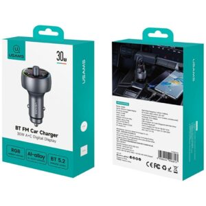 Automobilinis įkroviklis USAMS CC328 30W 1xUSB-A 1xUSB-C Bluetooth FM tarnish - Image 5