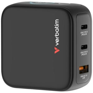Verbatim Mini GaN mains charger 65W 2xUSB-C PD/1x USB-A QC EU/UK/USA adapter juodos spalvos 30238 - Image 1