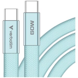 Kabelis Verbatim Sync & Charge SoftTouch USB-C į USB-C 60W PD3.0 120cm žydros spalvos 30273 - Image 2