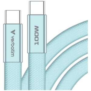 Kabelis Verbatim Sync & Charge SoftTouch USB-C į USB-C 100W PD3.0 120cm žydros spalvos 30276 - Image 2
