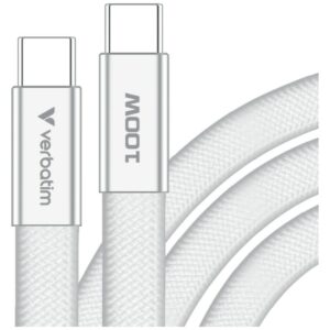 Kabelis Verbatim Sync & Charge SoftTouch USB-C į USB-C 100W PD3.0 120cm baltos spalvos 30277 - Image 2