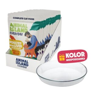 ANIMAL ISLAND Everyday Poultry with liver in jelly Box - šlapias kačių maistas - 12x85g + lėkštutė dovanų