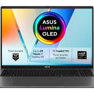 ASUS Vivobook S16 M3607GA-SH011W Copilot+ PC AMD Ryzen AI 7 445 Knyginis kompiuteris 40,6 cm (16") WUXGA 16 GB DDR5-SDRAM 512 GB SSD Wi-Fi 6 (802.11ax) Windows 11 Home Pilka