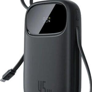 BASEUS ENERFILL F31 QPOW3 20000 mAh 22,5 W išorinė baterija su skaitmeniniu ekranu ir 2 integruotais laidais USB-C + Lightning, juoda - Image 2