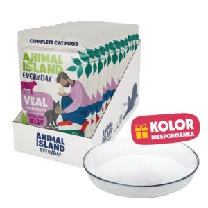 ANIMAL ISLAND Everyday Veal in jelly broth Box - šlapias kačių maistas - 12x85g + lėkštutė dovanų