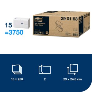 Servetėlės Tork Singlefold Advanced H3 (290163), 2 sluoksniai, baltos spalvos, 250 lapelių - Image 2