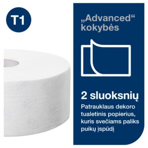 Tualetinis popierius Tork Advanced Jumbo T1, 120272, 2 sluoksniai, 360m, 1800 lapelių, baltos spalvos, 1vnt - Image 2