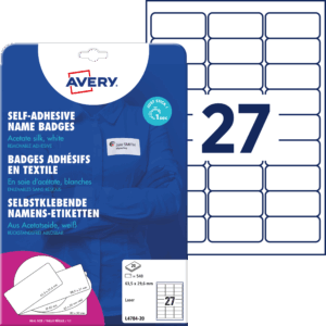Etiketiniai vardų lipdukai Avery Zweckform, A4, 63,5x29,6mm, 27 etiketės lape, 20 lapų, baltos spalvos