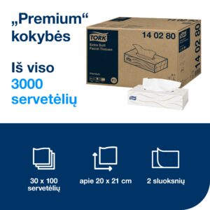 Servetėlės veidui Tork Premium Facial F1 (140280), 2 sluoksniai, baltos spalvos, 100 vnt, dėžutėje - Image 2