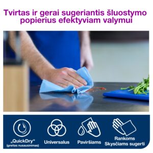 Pramoninis popierius Tork Wiping Paper Plus W1, 130050, 2 sluoksniai, mėlynos spalvos, 510m - Image 3