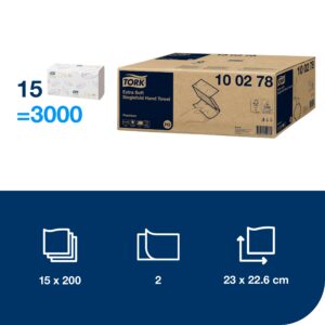 Servetėlės Tork Singlefold Soft Premium H3 (100278), 2 sluoksniai, baltos spalvos, 200 lapelių - Image 2