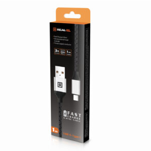Laidas REAL-EL Premium USB A - C tipo, odinis, juodos spalvos, 1 m, odinis - Image 7