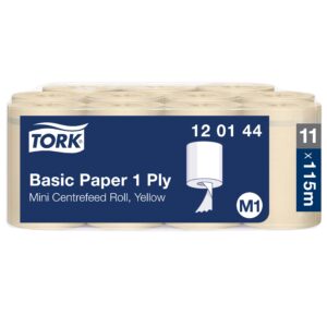 Popieriniai rankšluosčiai Tork Basic Mini Centerfeed M1 (120144), 1 sluoksnis, gelsvos spalvos, 115 m