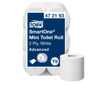 Tualetinis popierius Tork Smart One Mini T9 (472193), baltos spalvos, 2 sluoksniai, 620 lapelių, 111,6 m