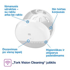 Laikiklis tualetiniam popieriui Tork Smart One Mini T9 (681000), baltos spalvos, plastikinis - Image 2