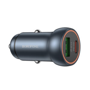 Borofone automobilinis įkroviklis BZ32A Fresh - USB + Typ C - QC 3.0 PD 30W pilkos spalvos - Image 2