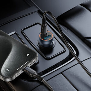 Borofone automobilinis įkroviklis BZ32A Fresh - USB + Typ C - QC 3.0 PD 30W pilkos spalvos - Image 3