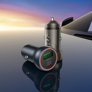Borofone automobilinis įkroviklis BZ32A Fresh - USB + Typ C - QC 3.0 PD 30W pilkos spalvos - Image 4