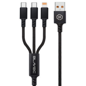 Blavec Kabel Trixo pleciony - USB į 2xTyp C + Lightning - QC 18W PD60W 3A 1,3 m.a (CTR-U2CL3B13) juodos spalvos - Image 2