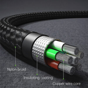 Blavec Kabel Trixo pleciony - USB į 2xTyp C + Lightning - QC 18W PD60W 3A 1,3 m.a (CTR-U2CL3B13) juodos spalvos - Image 5